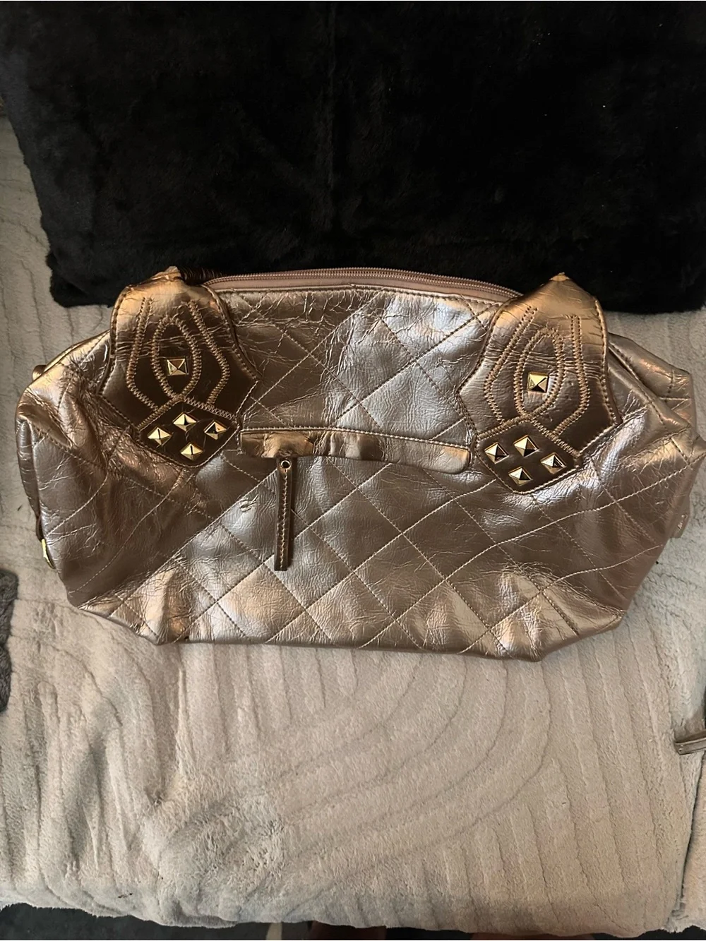 Sharif Metallic Bronze Quilted Studded Satchel
